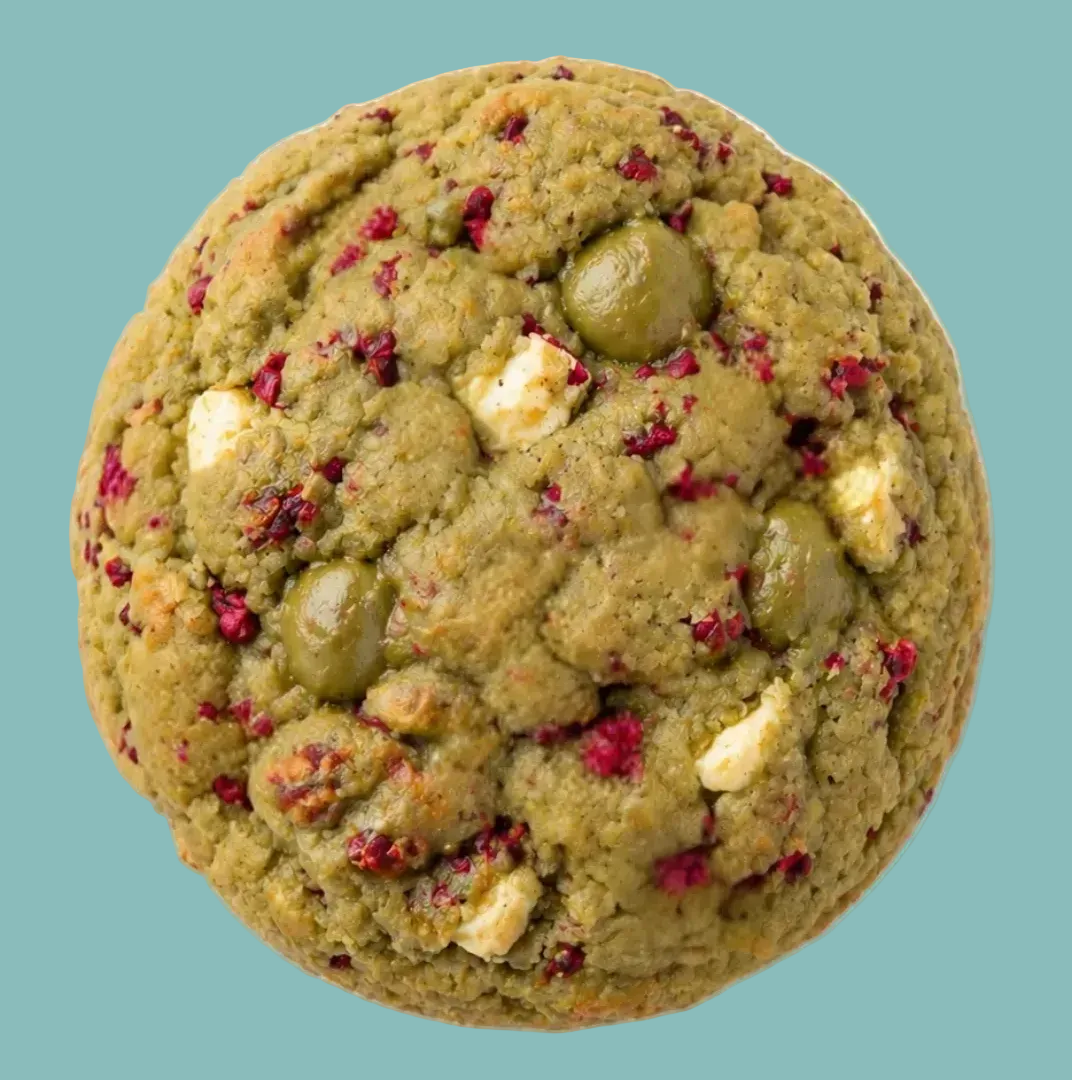 Matcha, White Chocolate, Raspberry and Pistachio Cookie